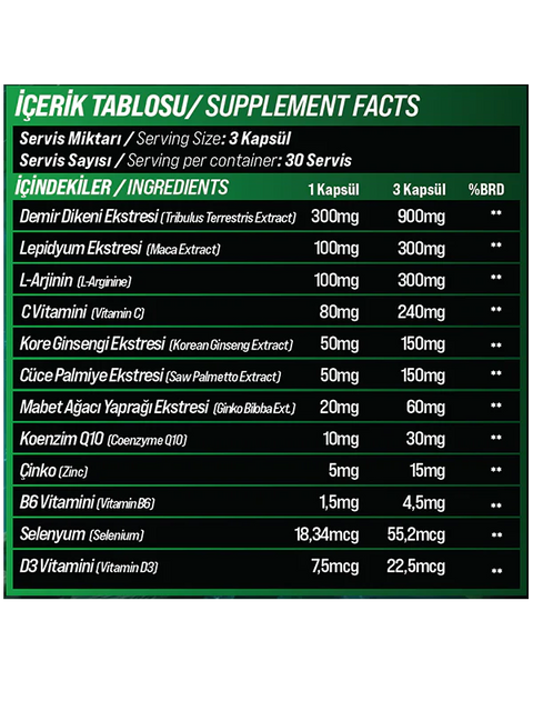 Grimlabs ROOTFORGE Tribulus , Arjinin , Ginseng ,Zinc Çinko , Saw palmetto 90 Kapsül