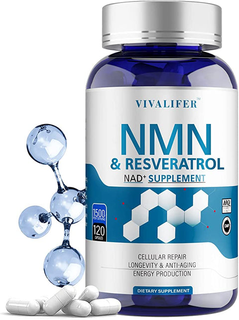VIVALIFER NMN+NİACİNAMİDE+TMG+Resveratrol  Anti-Aging & Antioxidant AGE 1500MG Nicotinamide 120 Caps