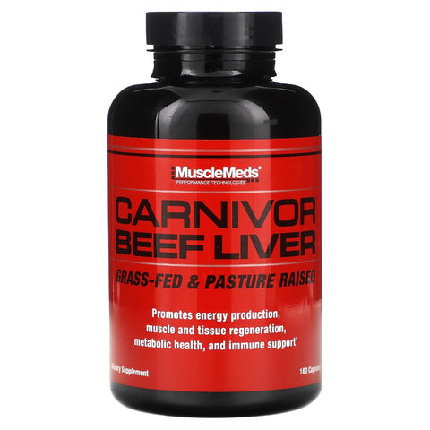 Musclemeds Carnivor Grass-Fed Beef LİVER (B1+LİV52+IRON+FOLATE+COPPER+CHOLİNE+AMİNO 180 Capsules