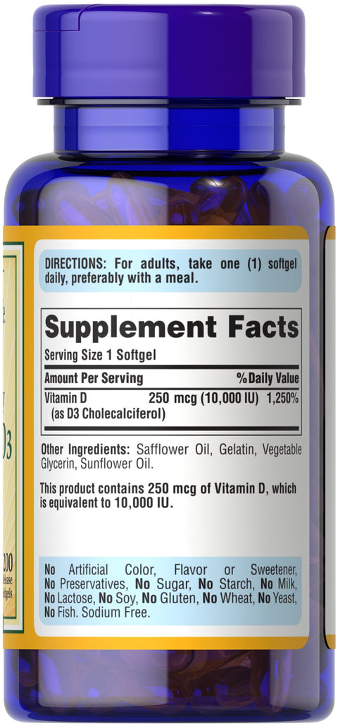 Puritan's Pride Vitamin D3 250 mcg (10000 IU), 200 Softgels