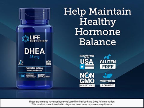 Life Extension, Dhea 25 mg 100 dissolve-in-mouth tablets (Vejetaryen Ağızda Çözünen Tablet)