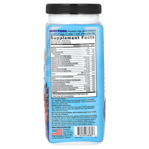Force Factor Kids Super Chews Multivitamin Cherry Strawberry Watermelon Grape 60 Soft Chews
