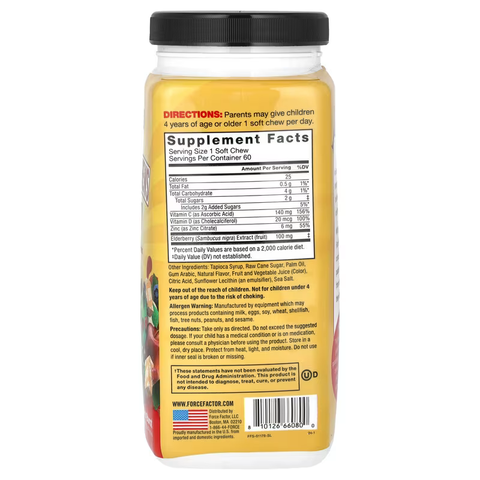 Force Factor Kids Super Chews Immunity Immune Health Apple Berry Burst 60 Soft Chews