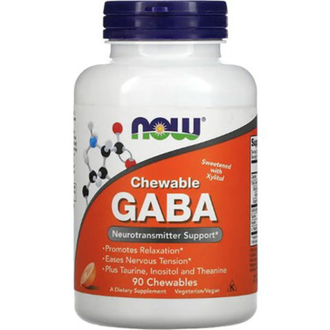 NOW Foods, Chewable GABA+TAURİNE+THEANİNE+İNOSİTOL 700 Mg Natural Orange Flavor, 90 Chewables