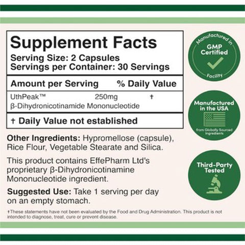 Double Wood NMNH (Nmn Supplement Alternative Supplement to Boost NAD+ Levels As We Age 250mg 60 Caps