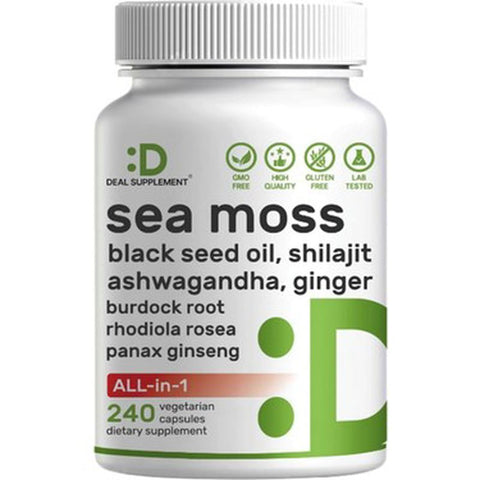 Deal Supplement Irish Sea Moss Shilajit Korean Ginseng Rhodiola Rosea 7,000mg 240 Veggie Caps