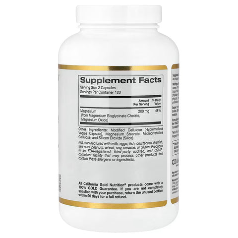 California Gold Nutrition Magnesium Bisglycinate Formulated with TRAACS 240 Veggie Capsules