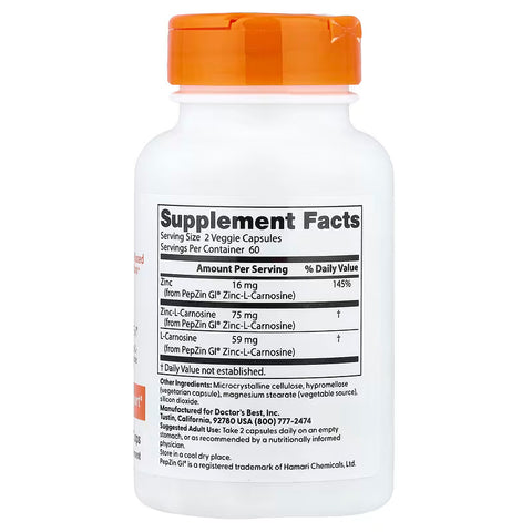 Doctor's Best PepZin GI® Zinc-L-Carnosine Digestive Complex 120 Veggie Caps