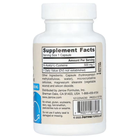 Jarrow Formulas Vegetarian N-Acetyl Cysteine NAC 500 mg 60 Veggies Caps