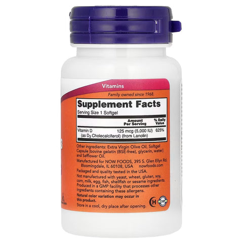 NOW Foods Vitamin D3 High Potency 5,000 IU 30 Softgels