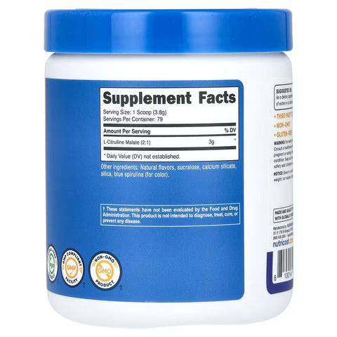 Nutricost, L-Citrulline Malate Nitric Oxide Muscle Recovery 2:1 Blue Raspberry 300 g