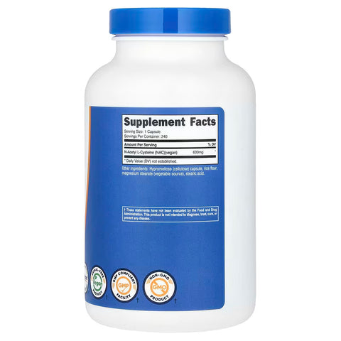 Nutricost N-Acetyl L-Cysteine NAC 600mg 240 Vegetarian Caps