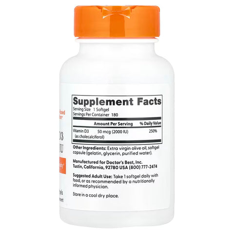 Doctor's Best Vitamin D3 50 mcg 2,000 IU 180 Softgels