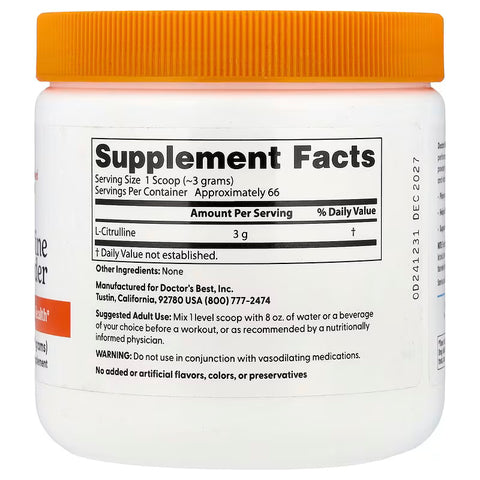 Doctor's Best L-Citrulline Nitric Oxide 200 g