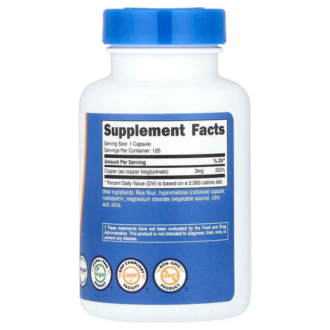 Nutricost Copper Glycinate Minerals 3 mg 120 Capsules