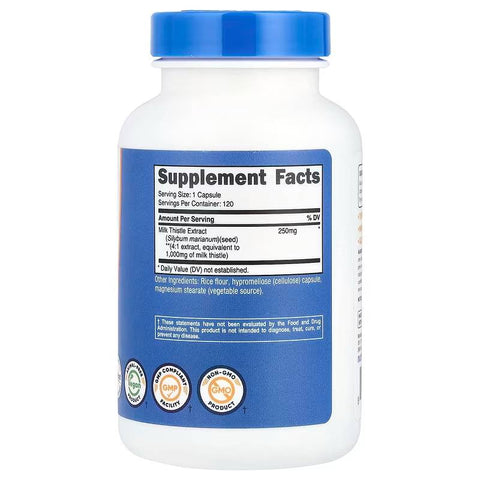 Nutricost Vegan Milk Thistle 4:1 extract 1,000 mg 120 Capsules