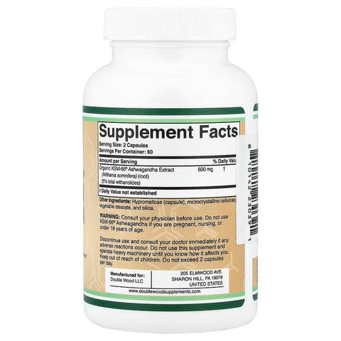 Double Wood Supplements KSM66 Ashwagandha 120 Caps