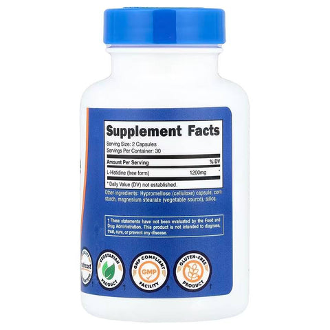 Nutricost L-Histidine Carnosine Histamine 60 Caps - Üçüncü Tarafça Test Edildi