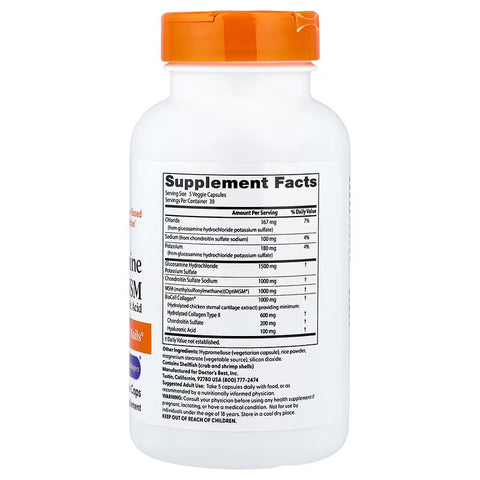 Doctor's Best Glucosamine Chondroitin MSM + Hyaluronic Acid With OptiMSM BioCell Collagen 150 Veggie Caps