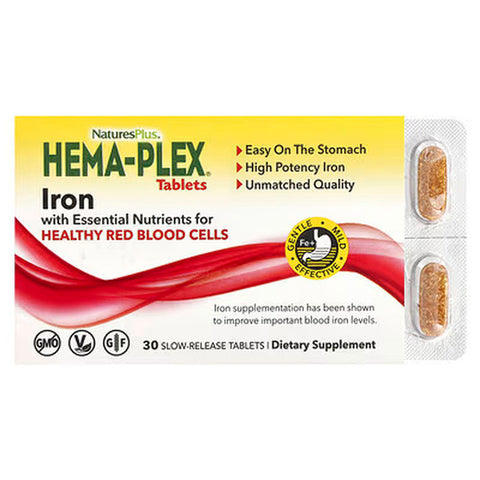 Natures Plus Hema-Plex Iron (B12 +B6 + Niacin + Demir + Zinc)- 30 Slow-Release Tablet