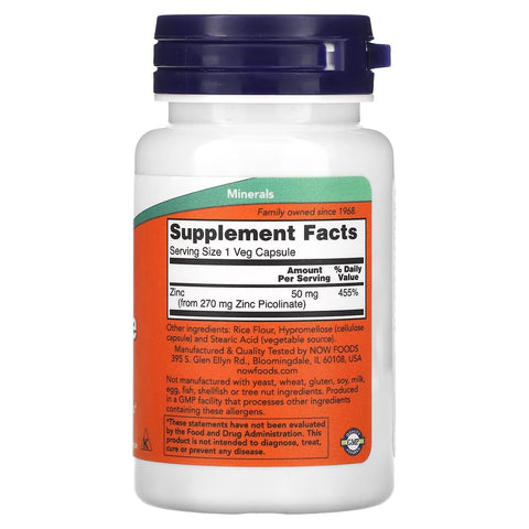 NOW Foods, Zinc(Çinko) Picolinate, 50 mg, 60 Veg Caps