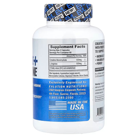 EVLution Nutrition Creatine Plus L-Arginine Arjinin 120 Veggie Capsules