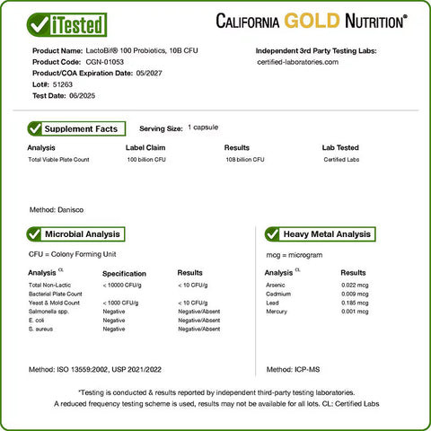 California Gold Nutrition LactoBif 100 Probiotics Gut Health 100 Billion CFU 30 Veggie Capsules