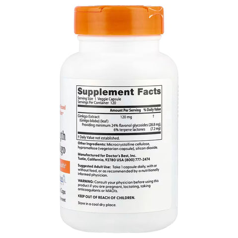 Doctor's Best Extra Potency Ginkgo Biloba 120 mg 120 Plant-Based Capsules