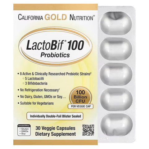 California Gold Nutrition LactoBif 100 Probiotics Gut Health 100 Billion CFU 30 Veggie Capsules