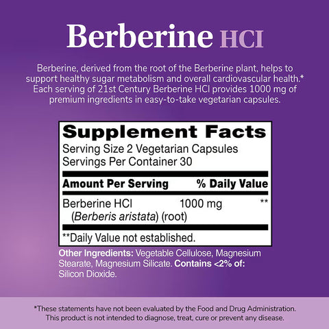 21st Century Berberine HCI Glucose Support 60 Vegetarian Capsules