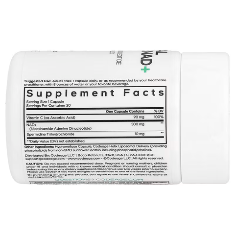 Codeage Liposomal Spermidine NAD+ Brain & Cognitive 30 Vegetable Capsules