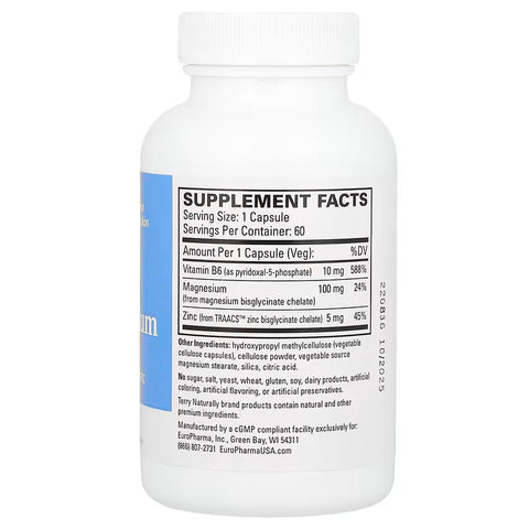 Terry Naturally BioActive Magnesium bisglycinate Complex with P-5-P and Zinc bisglycinate 60 Capsules