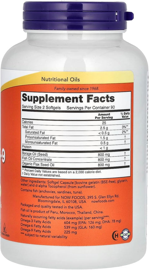 NOW Foods Super Omega 3-6-9 Borage Oil + Fish Oil 180 Softgels