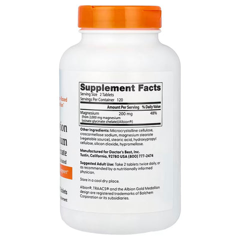 Doctor's Best High Absorption Magnesium Glycinate Lysinate Chelated Albion TRAACS 240 Tablet