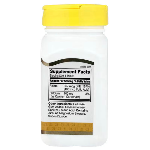 21st Century Folic Acid Vitamin B9 Folate Heart Health 400 mcg 250 Easy to Swallow Tablets