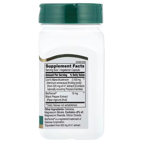 21st Century Lion's Mane Mushrooms Brain & Cognitive 2,100 mg 60 Vegetarian Caps