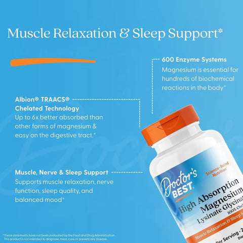 Doctor's Best High Absorption Magnesium Glycinate Lysinate Chelated Albion TRAACS 240 Tablet