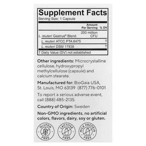 BioGaia Gastrus Probiotic Occasional Gas, Bloating & Discomfort  60 Pure Action Caps