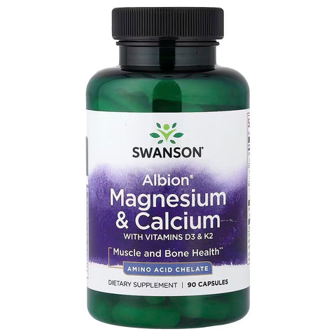 Swanson Albion Magnesium Calcium with Vitamins D3 & K2 90 Veggie Capsules