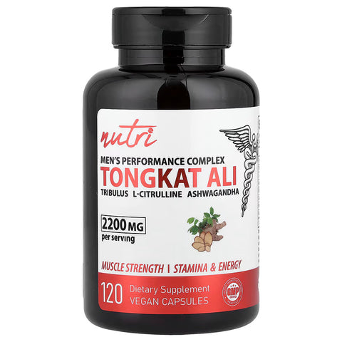 Nutri Men's Nitric Oxide Complex Tongkat Ali Citrulline Tribulus Ashwagandha 120 Vegan Capsules