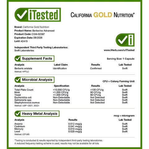 California Gold Nutrition Berberine Advanced Berbevis Phytosome Berberine Phospholipid Sunflower Lecithin 550 mg 60 Veggie Cap