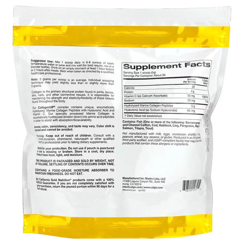 California Gold Nutrition CollagenUP Hydrolyzed Marine Collagen Peptides with Hyaluronic Acid and Vitamin C Unflavored (464 g)
