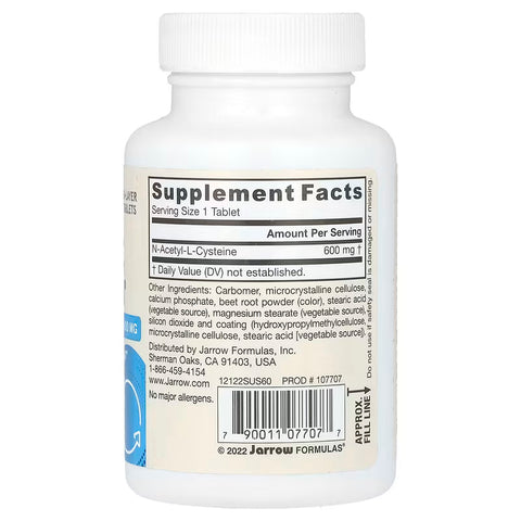 Jarrow Formulas Vegan NAC Sustain N-Acetyl-L-Cysteine Liver Dtox Glutathione 600 mg 60 Tablet
