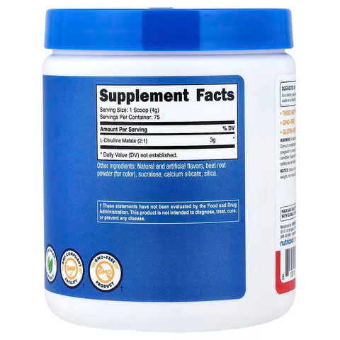 Nutricost L-Citrulline Malate Nitric Oxide Muscle Recovery 2:1 Strawberry Kiwi 300 g
