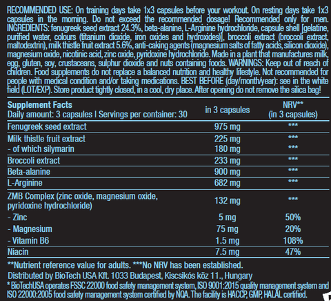BiotechUSA Black Test + Fenugreek +Hmb + Ecdysterone + Zma / 90 Caps