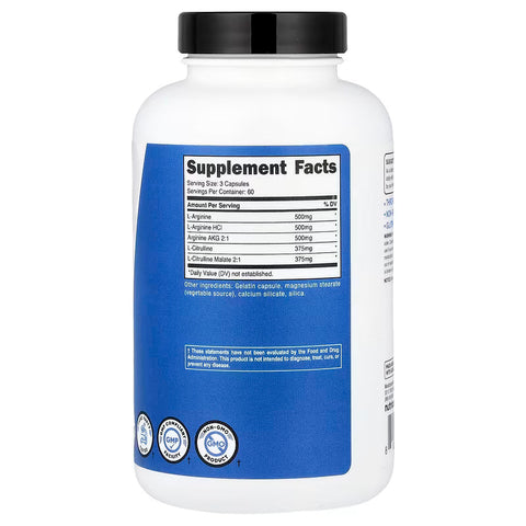 Nutricost Nitric Oxide Booster L-Arginine L-Arginine HCl Arginine AKG 2:1 L-Citrulline L-Citrulline Malate 2:1 180 Capsules