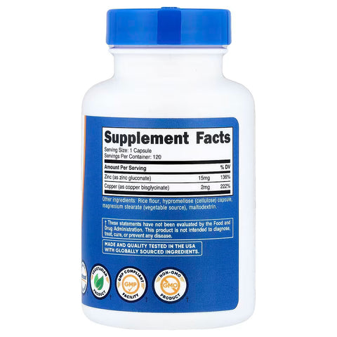 Nutricost Zinc Çinko + Copper 120 Capsules
