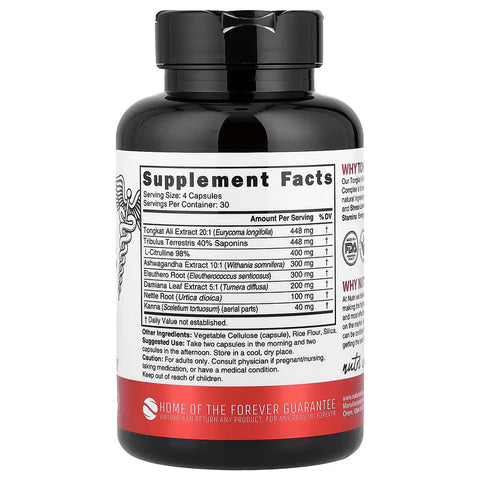 Nutri Men's Nitric Oxide Complex Tongkat Ali Citrulline Tribulus Ashwagandha 120 Vegan Capsules