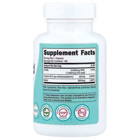 Nutricost Women Folic Acid with Biotin & Vitamin B12 120 Capsules