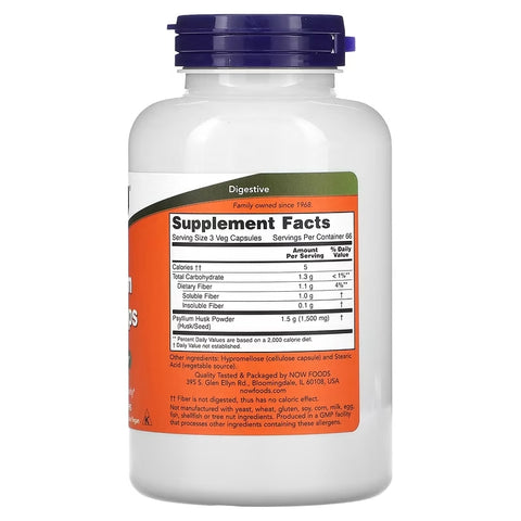 NOW Foods, Psyllium Hush Sindirim Caps, 500 mg, 200 Vegetable Caps